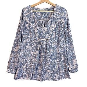 Daniel Rainn Pea Pod Maternity Tunic Top Blouse M Blue Pink Floral Boho Peasant